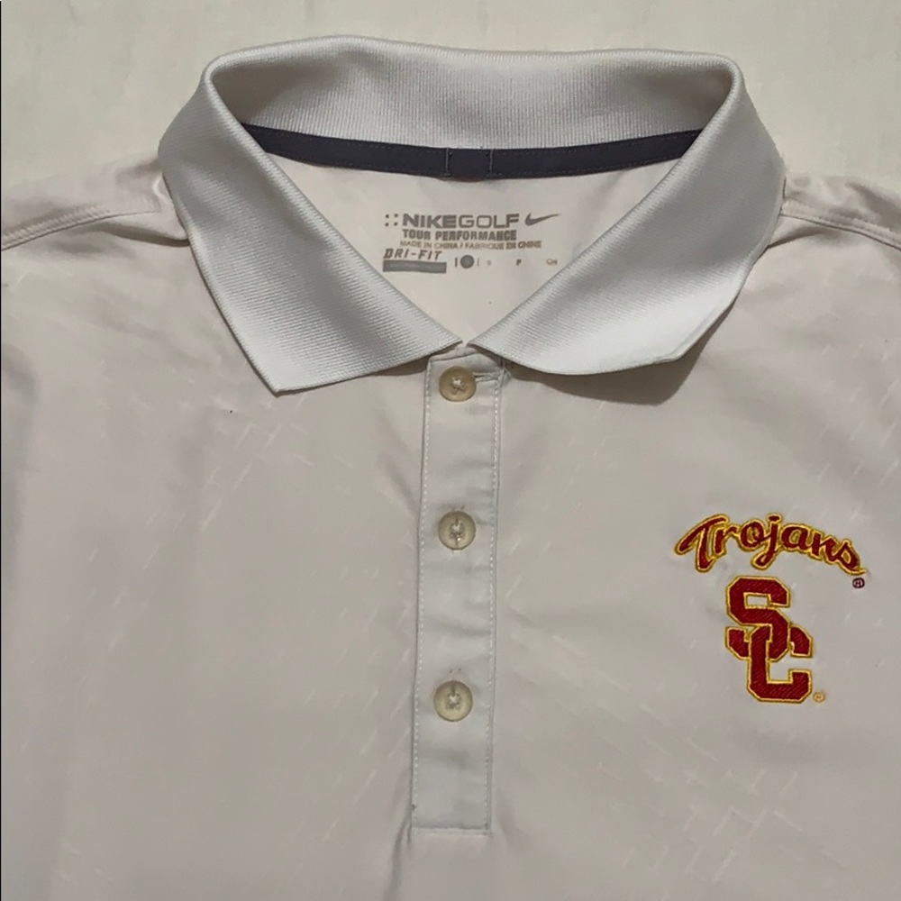 Nike Golf Tour Performance Men’s Dri Fit USC White Short Sleeve Polo Shirt Small